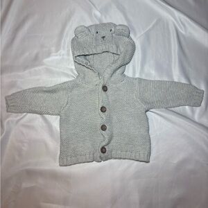 Carter's Baby 3 Months Beige Knit Hoodie with Bear Ears  Soft Button-Up Sweater